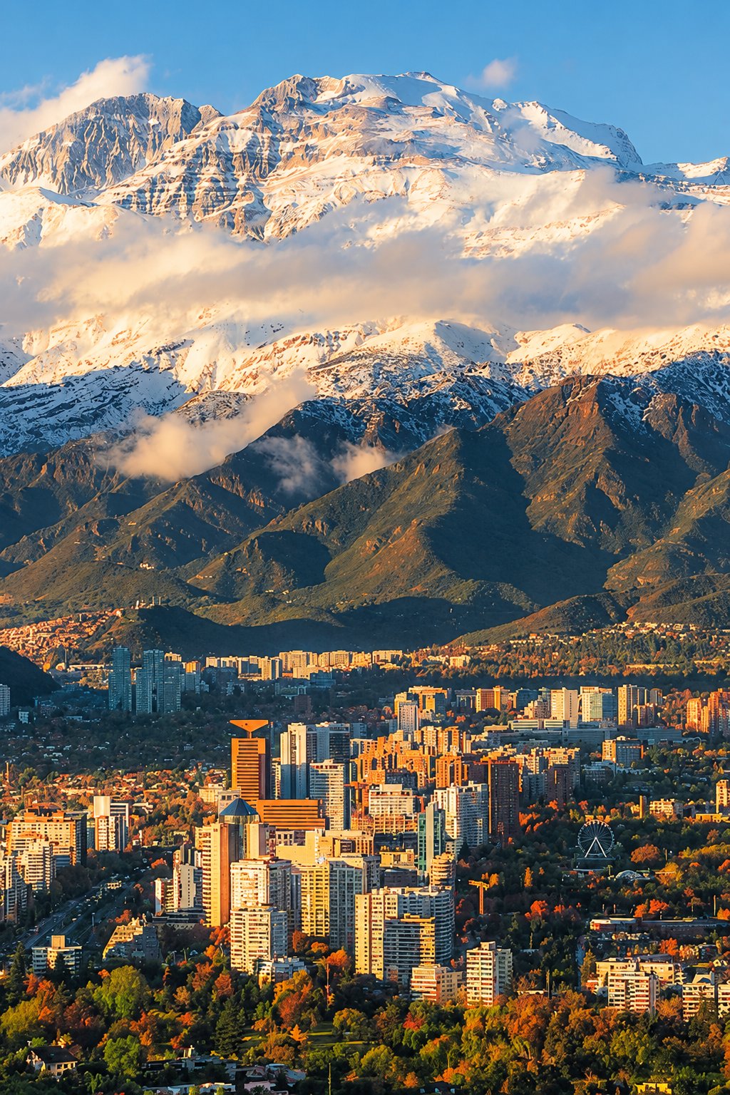 Santiago de Chile con la cordillera de los Andes nevada